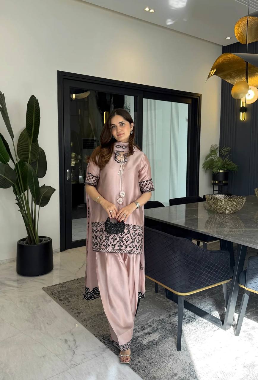 Luxe Taupe & Noir Silk Ensemble